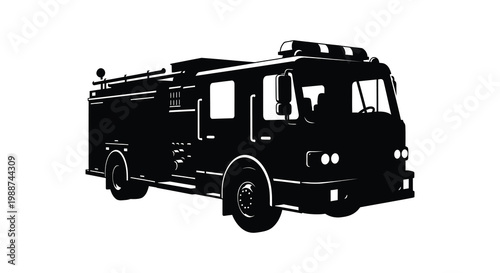 A striking black silhouette of a classic fire engine powerfully rendered silhouette