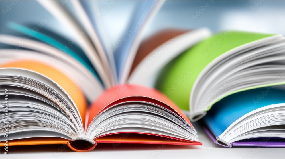 Naklejka premium Open Books Arched in Curved Formations Creating a Ring of Colorful Pages