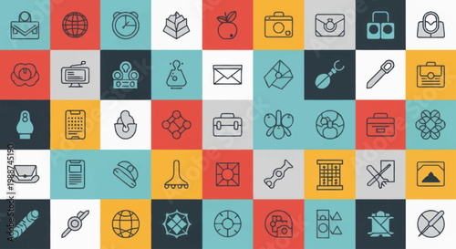 Collection of Flat Design Icons Representing Various Concepts.