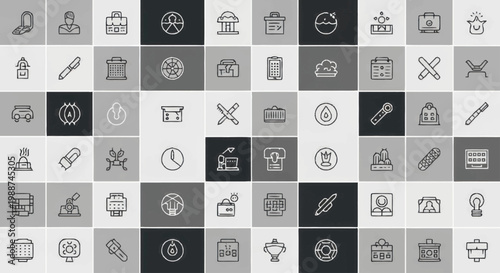 Collection of various business and technology icons in a grid.