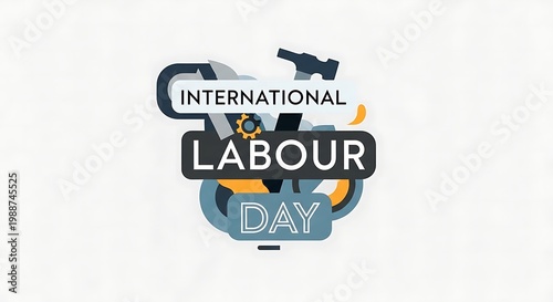 International labour day celebration with colorful abstract shapes and arrows on white background