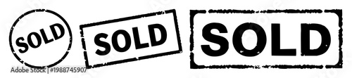 Solid black icon, white background: sold stamp icon set with simple line art design featuring simple design, minimalist, black and white with illustrations and graphics