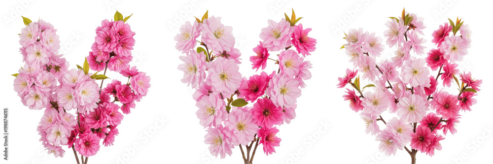 Naklejka premium Set of Beautiful Pink Cherry Blossom Heart Shape Isolated on White Background, PNG