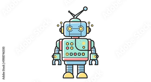 Colorful robot with antennae on head.