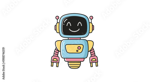 Smiling Robot with Yellow Ears On.