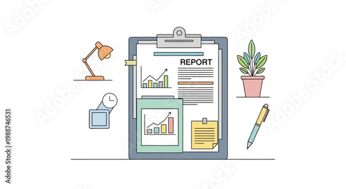 Business report on a clipboard.