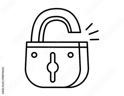 Hand drawn cute outline illustration open lock with keyhole. Flat vector unlocked protection tool line art doodle. Gain access to data icon. Find out password. Unreliable security system. Isolated.