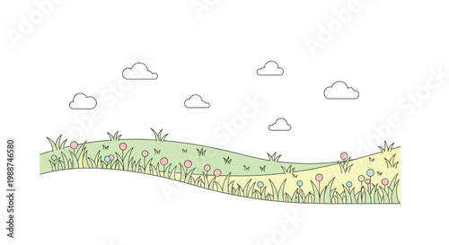 Green grassy hill with plants growing.