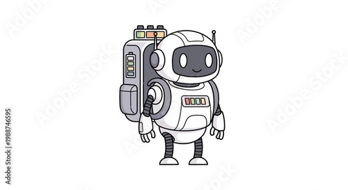 Cute cartoon robot with backpack.