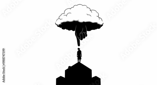 a man standing on a building under a cloud.
