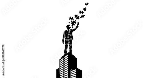 a man standing on a skyscraper blowing stars.