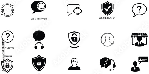 E commerce customer support icons service security assistance for online shopping
