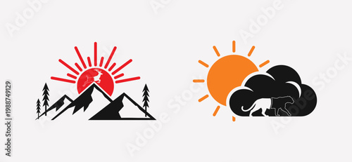 A couple of sun and mountain illustrations Vector, EPS
