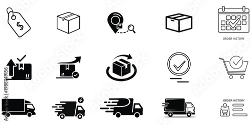 E commerce logistics shipping icons delivery packaging and online store visuals
