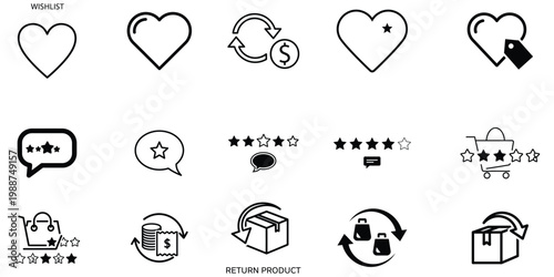 E commerce icons love support delivery customer satisfaction visuals