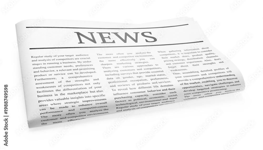 Fototapeta premium Folded newspaper isolated on white. Printed publication
