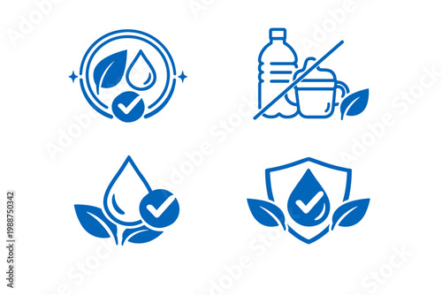 BPA Free Guarantee Badge Logo Vector Set, No Bisphenol and Phthalates Blue Outline Icons for Health and Safety, Eco-Friendly Non-Toxic Plastic Free Labels for Water Bottles and Baby Products
