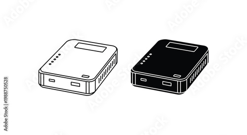 Two portable power banks shown in contrasting views a striking silhouette