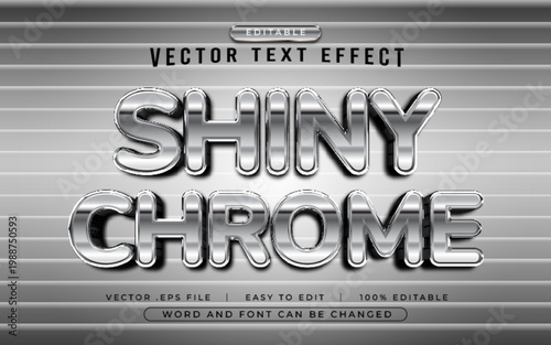 Editable Shiny Chrome Vector Text Effect Style – Metallic Silver with 3D Glossy Finish