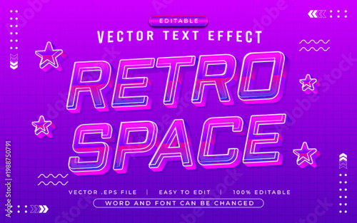 Editable Retro Space Vector Text Effect Style – 3D Purple Gradient with 80s Synthwave Aesthetic