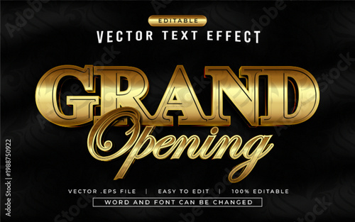 Editable Grand Opening Vector Text Effect Style – 3D Gold Metallic with Luxury Elegant Design