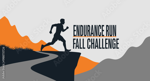 Striving Runner in Silhouette Over Cliff, Engaging in Endurance Run Challenge
