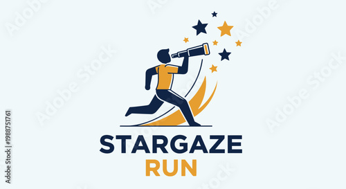 Stargaze Run: An Innovative Logo Design Featuring a Person Observing Celestial Events