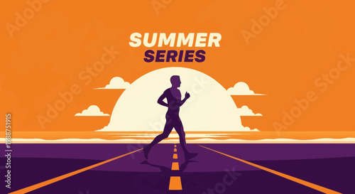 Summer Series Marathon Runner Silhouette Against Sunset Background with Dramatic Colors and