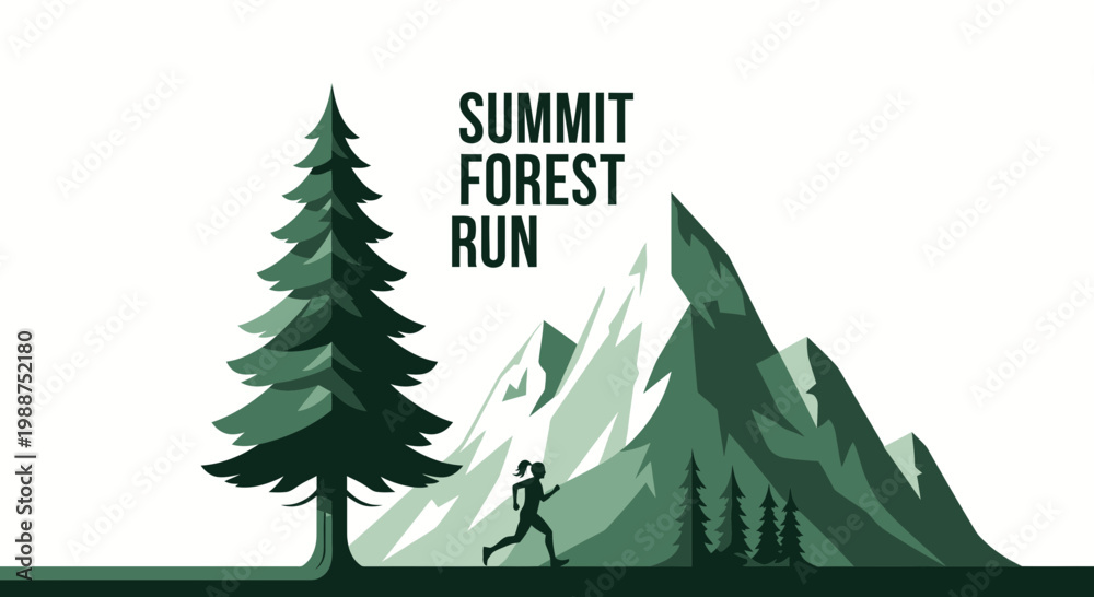Obraz premium Summit Forest Run: A Dynamic Silhouette of a Runner in The Mountain Range Setting