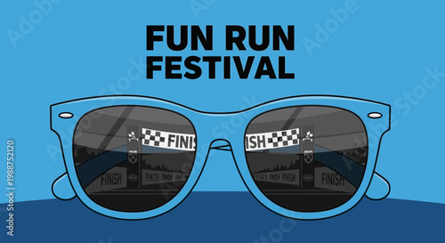 Sunglasses at a Fun Run Festival Depicting a Finish Line and Spectators Activities