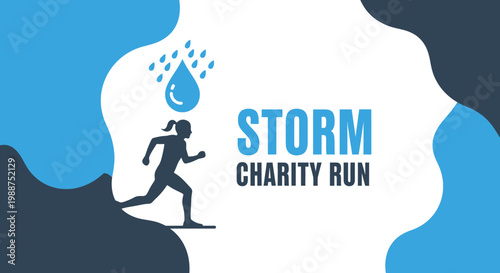 Stormy Charity Run Illustration Depicting Courage and Resilience of Outdoor Runners