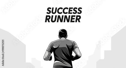 Success Runner, Illustration of Person Running Towards Success in Urban Environment