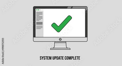 Successful System Update: Green Checkmark on Computer Screen, Complete and Ready