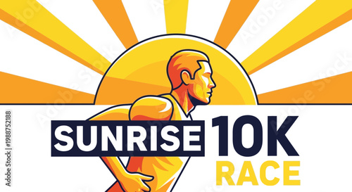 Sunrise 10k Race Event Logo Design With Runner Silhouette And Sun Rays