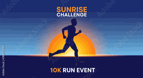 Sunrise Challenge Poster Depicts Silhouette Of Runner Amidst A Vibrant Sunset Display