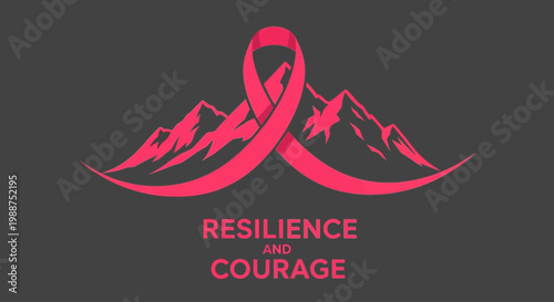 Summit Of Strength Pink Ribbon Mountains Resilience And Courage Abstract Art
