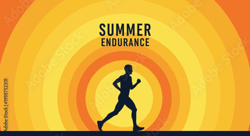 Summer Endurance: A Silhouette of a Runner Against an Abstract Sunburst Background