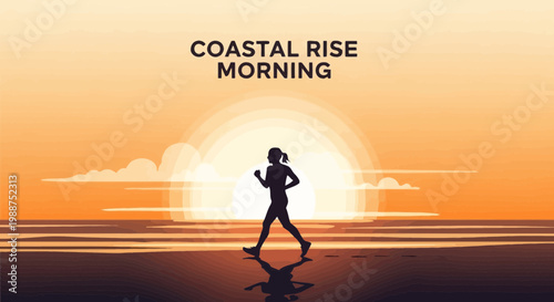 Sunrise Coastal Jogger Silhouette Against the Morning Sky Enjoying Fresh Active Lifestyle