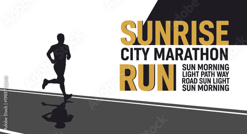Sunrise City Marathon Runner Silhouetted on Road With The Sun Rising in the Background