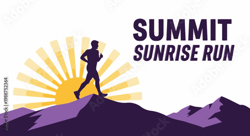 Summit Sunrise Run: Silhouette of Runner Ascending Mountain Towards the Rising Sun