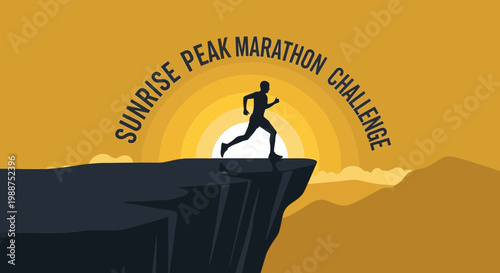Sunrise Peak Marathon Silhouette Illustration Depicting Running Challenge at the Summit
