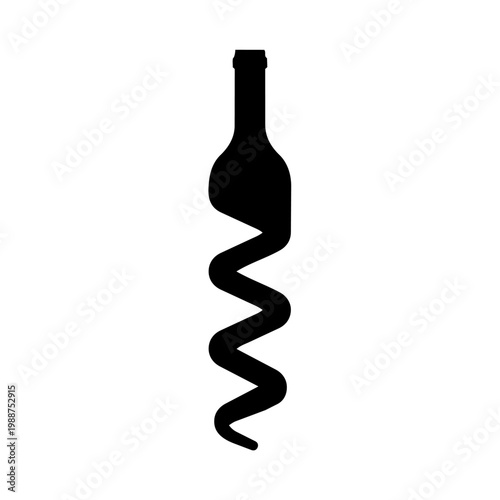 Wine bottle with corkscrew opener isolated illustration showing wine bottle cork and metal spiral tool on white background