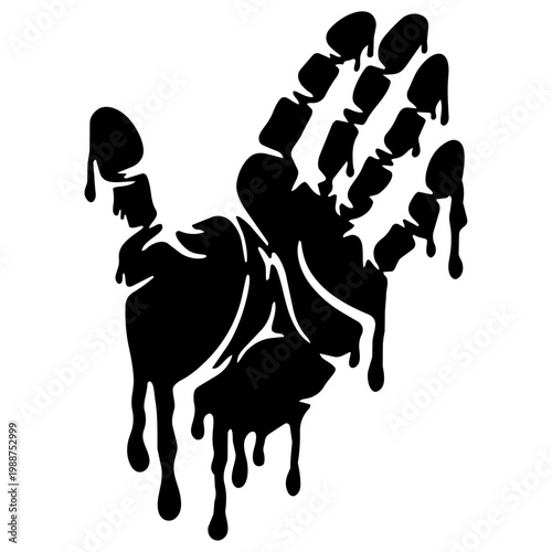 Black and white paint splashes form the silhouette of an equestrian rider jumping on a powerful stallion equine animal isolated on a white background in this vector art illustration