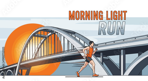 Sunrise Runner On Arch Bridge Cityscape Graphic