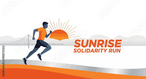 Sunrise Solidarity Run: Energetic Illustration Depicting Running Man with Vibrant Design