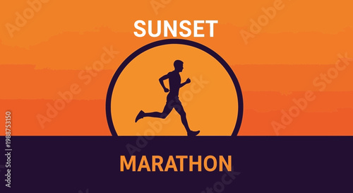 Sunset Marathon Silhouette Design Representing Dynamic Endurance In Vibrant Sky Backdrop