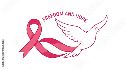 Symbol Of Hope And Courage: Pink Ribbon And Dove Celebrating Resilience And Strength