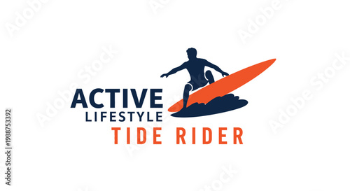 Surfing Lifestyle Concept: Tide Rider Silhouetted on Surfboard with Bold Branding Illustration