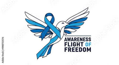 Symbolic Dove with Blue Ribbon Represents Awareness and Hope