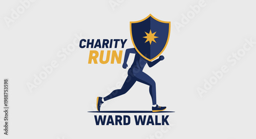 Symbolic Figure Protected By Shield Running Towards Charity And Ward Walk Events